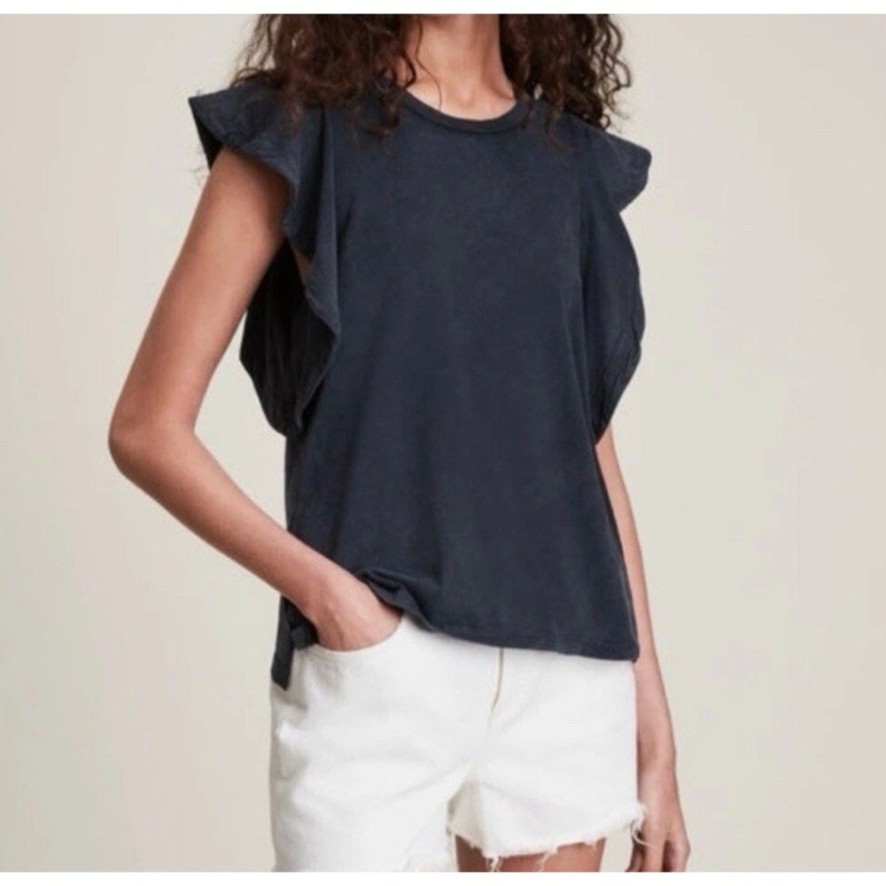 ALLSAINTS Lara Ruffle Cami in Acid Washed Black Sz 00 US / 30 EU